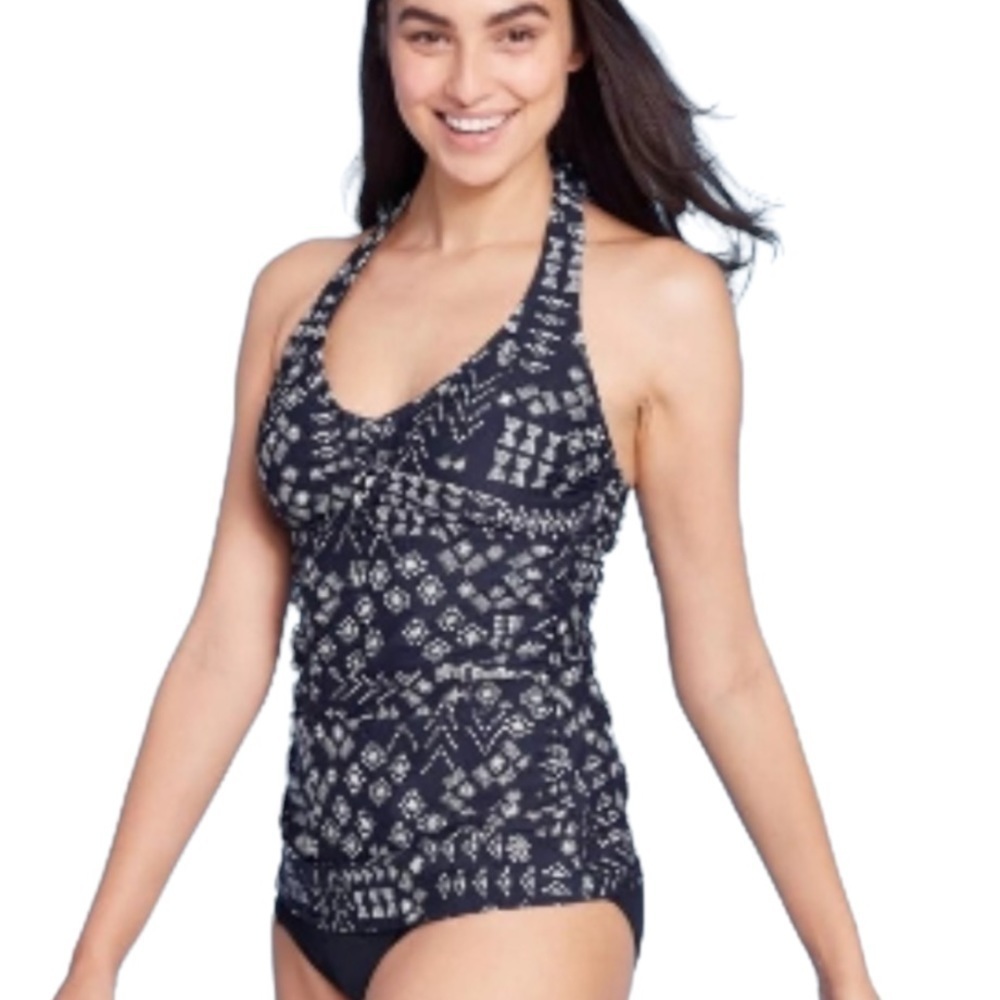 KONA sol Women's Halter Tankini Top Navy white nwt plus & regular sizes
